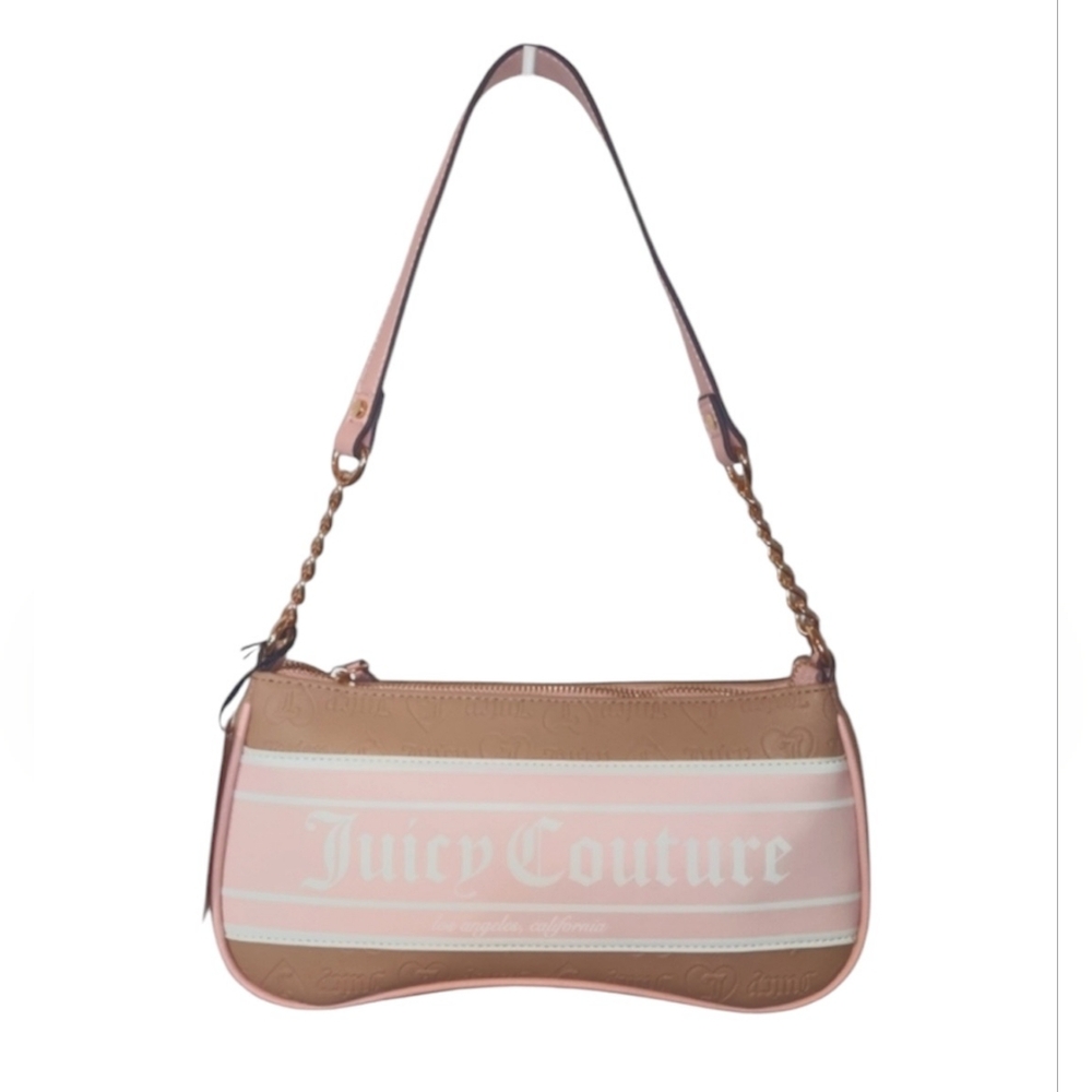 JUICY COUTURE NWT FASHIONISTA BAGUETTE PURSE• gold hardware•dusty pink & tan.